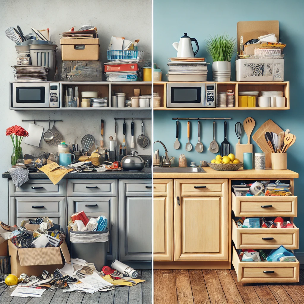 How to keep countertops clean - before and after decluttering